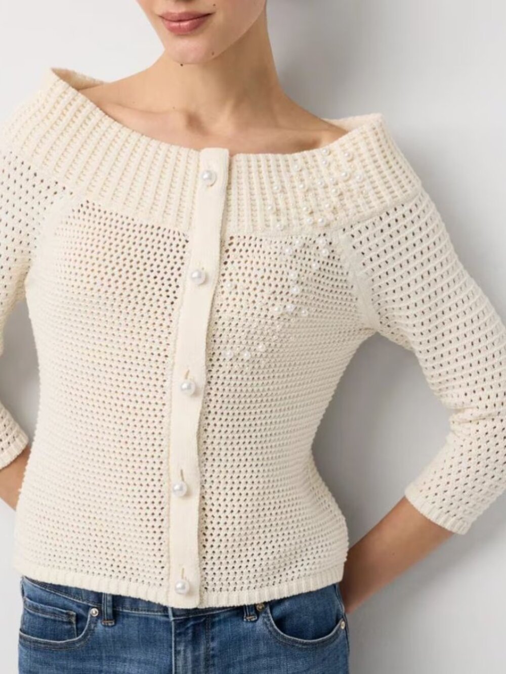nwt WHITE HOUSE BLACK MARKET off shoulder pearl embellished sweater s m